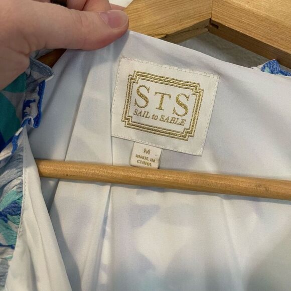 Sail to Sable STD Palm Leaf Ruffle Neck Dress With Tassels Size Medium - Picture 2 of 6